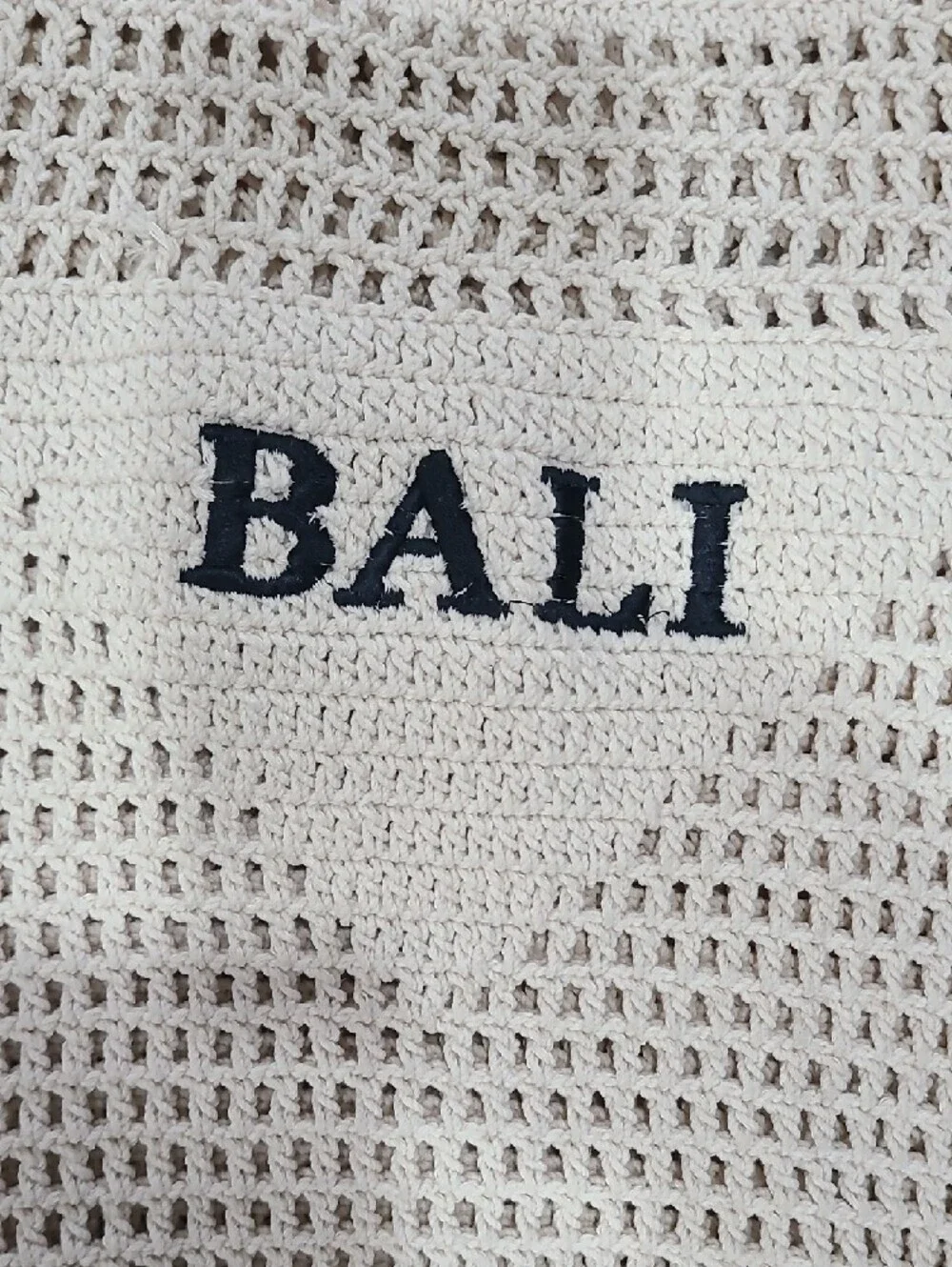 Bali Cream Crochet Tote with Black Lettering